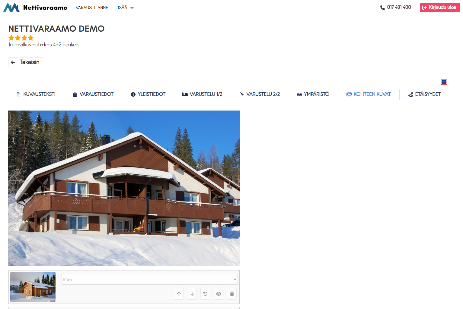 Saatavuuskalenterit ja varausmäärät hallintapaneelissa.